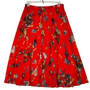 Vince Camuto Red Floral Pleated Midi Skirt Size‎ Large Women's Flowy Skirt